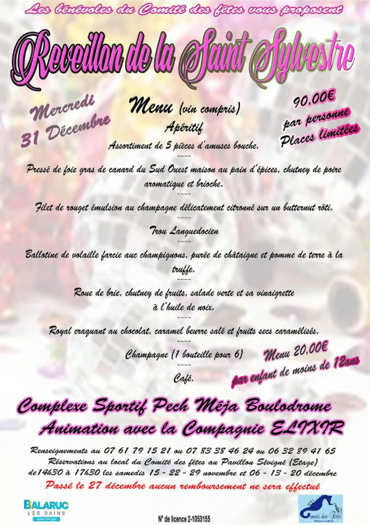 RÉVEILLON DE LA SAINT-SYLVESTRE DU COMITÉ DES FÊTES